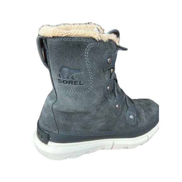Sorel Winter Boots Womens Size 7.5 Explorer Joan Gray Suede Faux Fur Waterproof - Picture 5 of 11
